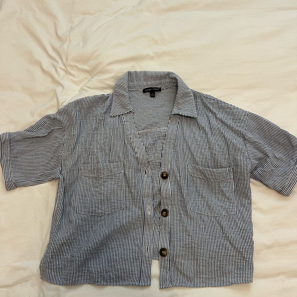 Moa Moa Navy and White Striped Shirt